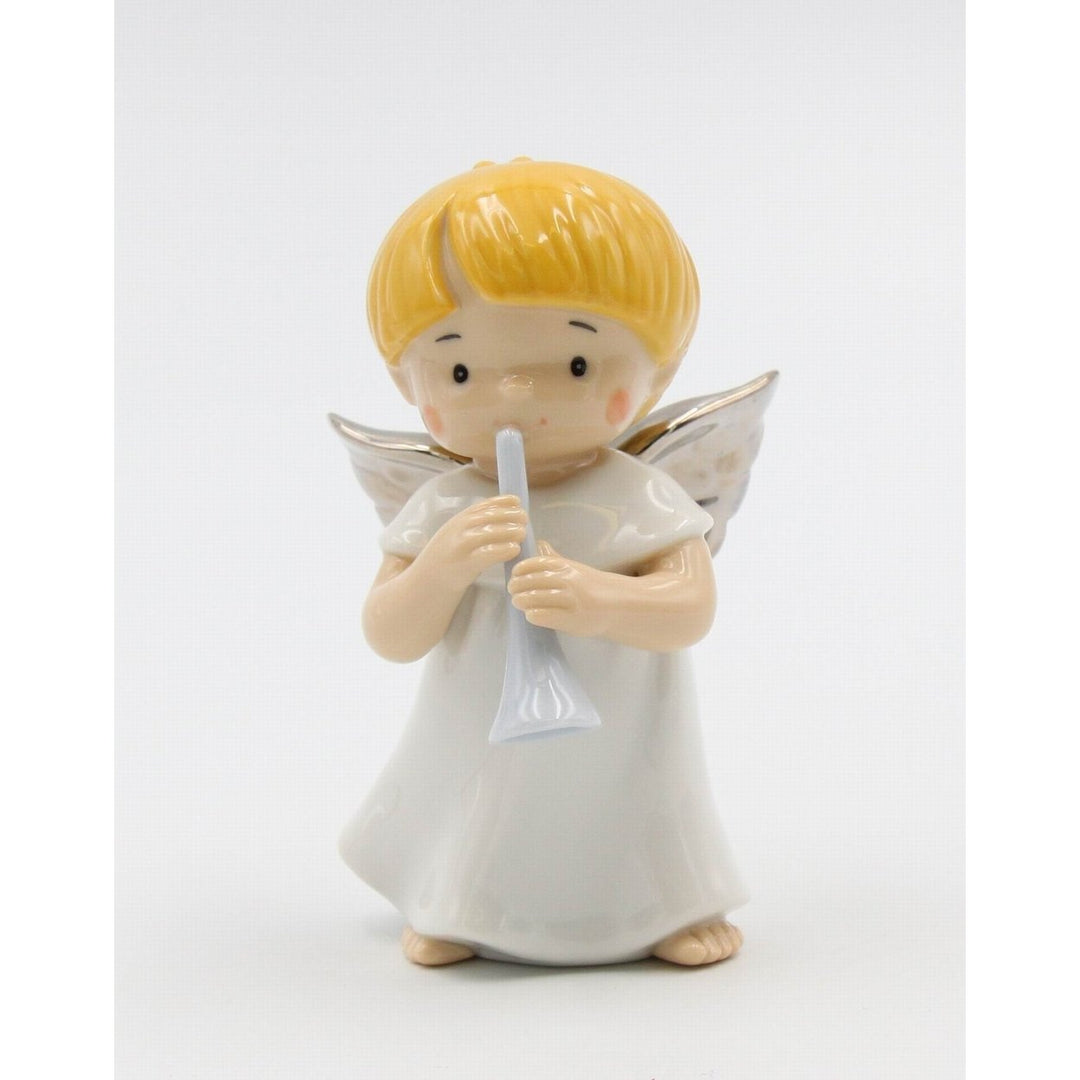 Ceramic Angel Trumpet Figurine 3.25in Religious Image 2