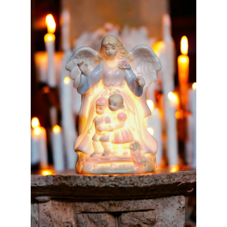 Ceramic Lighted Guardian Angel Nightlight 6 Inch Religious Gift Image 2