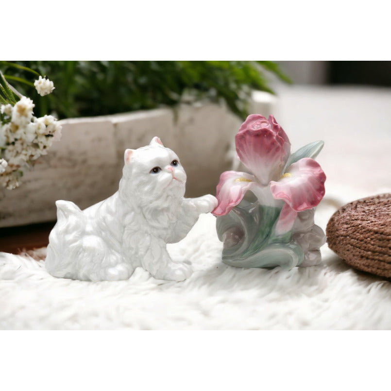 Ceramic Persian Cat and Iris Flower Salt and PepperHome DcorKitchen Dcor, Image 1