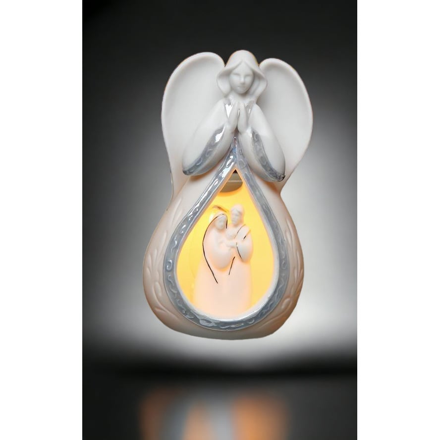 Ceramic Praying Angel Night Light with Holy Family 5.75 Inch Image 2