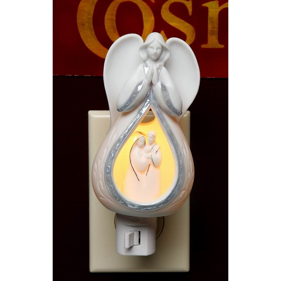 Ceramic Praying Angel Night Light with Holy Family 5.75 Inch Image 3