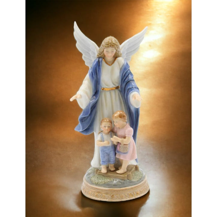 Ceramic Guardian Angel Figurine 7.75in Protecting Children Gift Image 1