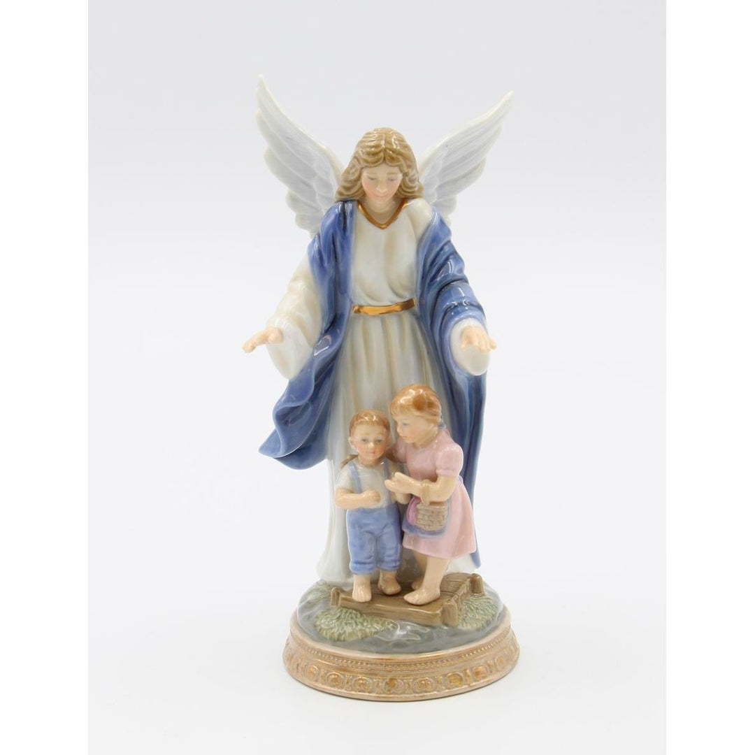 Ceramic Guardian Angel Figurine 7.75in Protecting Children Gift Image 3