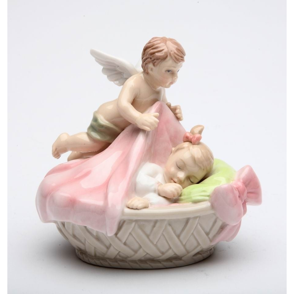 Ceramic Guardian Angel Figurine with Baby Girl 3.75in Religious Gift Image 3