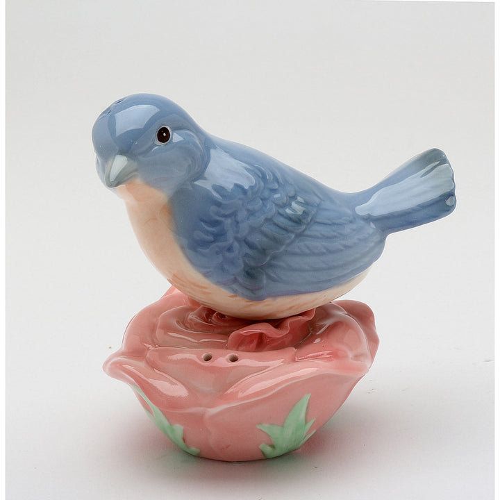 Ceramic Bluebird Rose Magnetic Salt Pepper Shakers 3.5in Gift Image 3