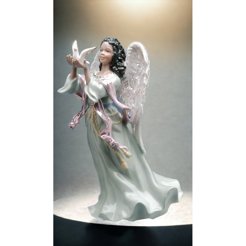 Ceramic African American Angel Music Box Dove 6x5.5x9 1/8 Religious Image 1