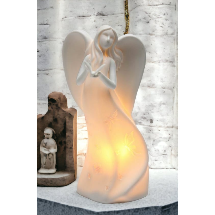 Ceramic Angel Holding Butterfly Nightlight 7.125 Inch Religious Gift Image 1