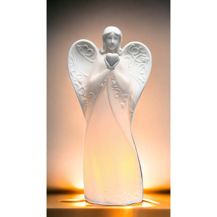 Ceramic Angel Night Light 4.5in Heart Religious Gift Baptism Decor Image 1