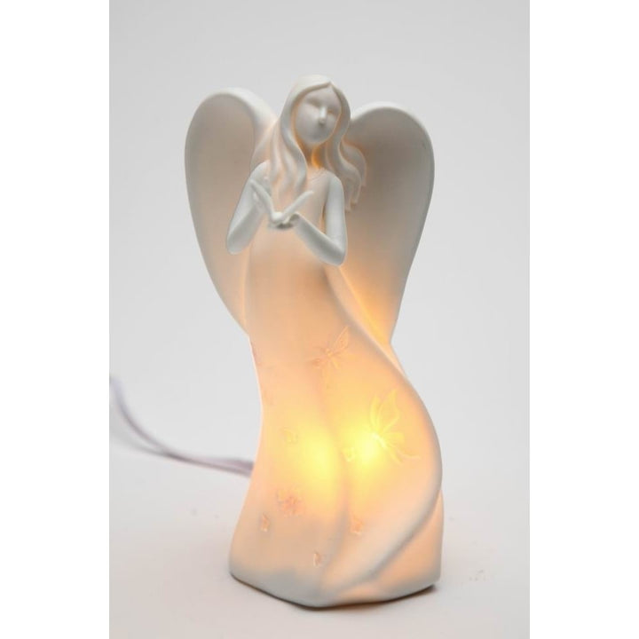 Ceramic Angel Holding Butterfly Nightlight 7.125 Inch Religious Gift Image 3