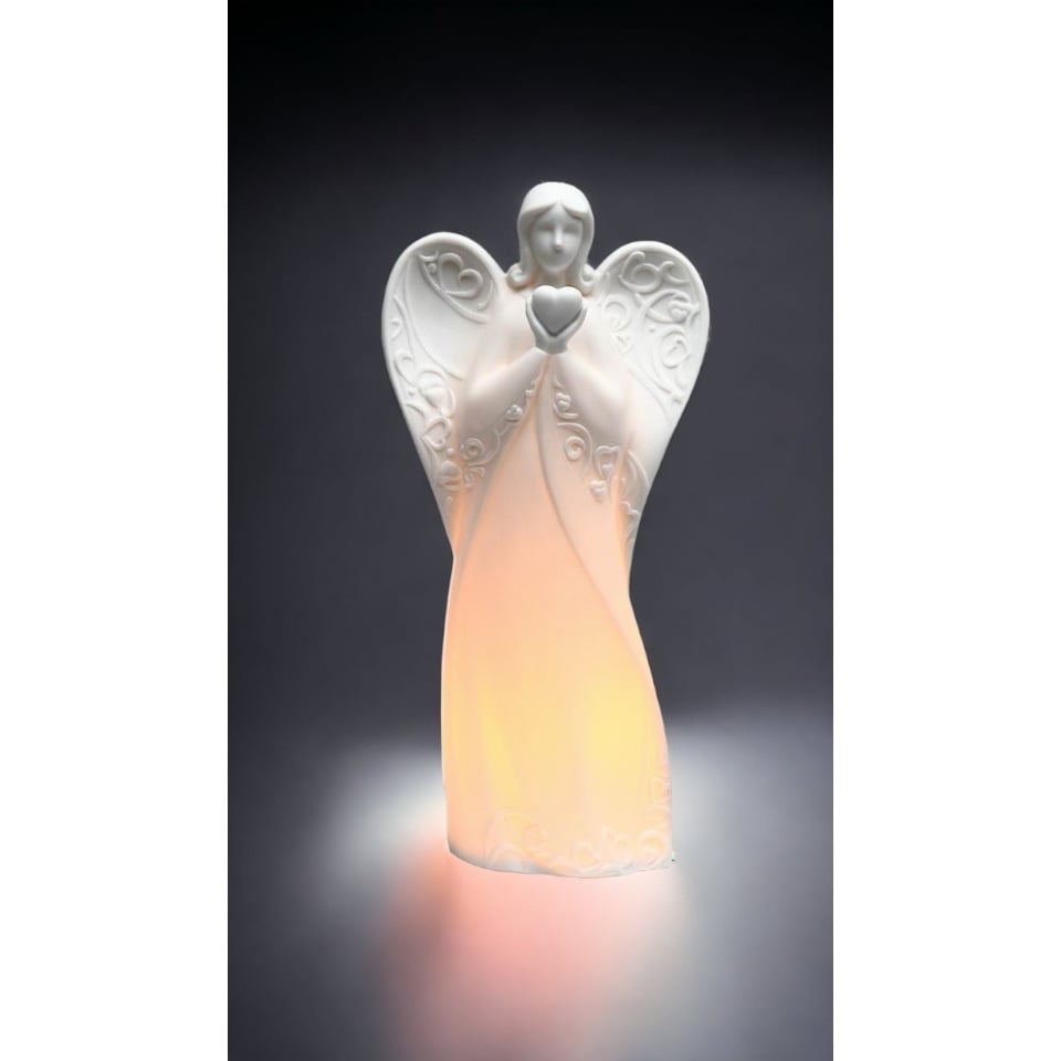 Ceramic Angel Night Light 4.5in Heart Religious Gift Baptism Decor Image 2