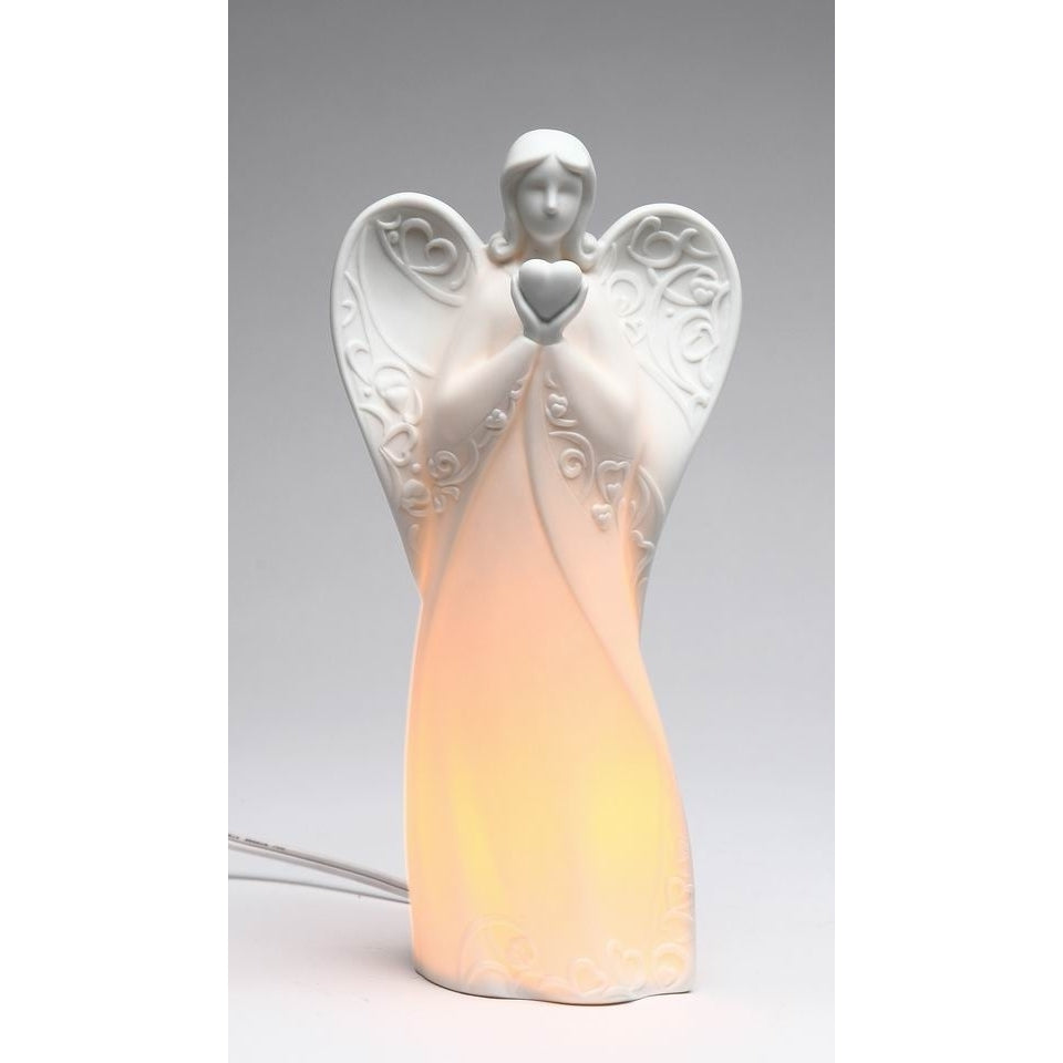 Ceramic Angel Night Light 4.5in Heart Religious Gift Baptism Decor Image 3