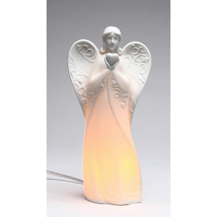 Ceramic Angel Night Light 4.5in Heart Religious Gift Baptism Decor Image 3