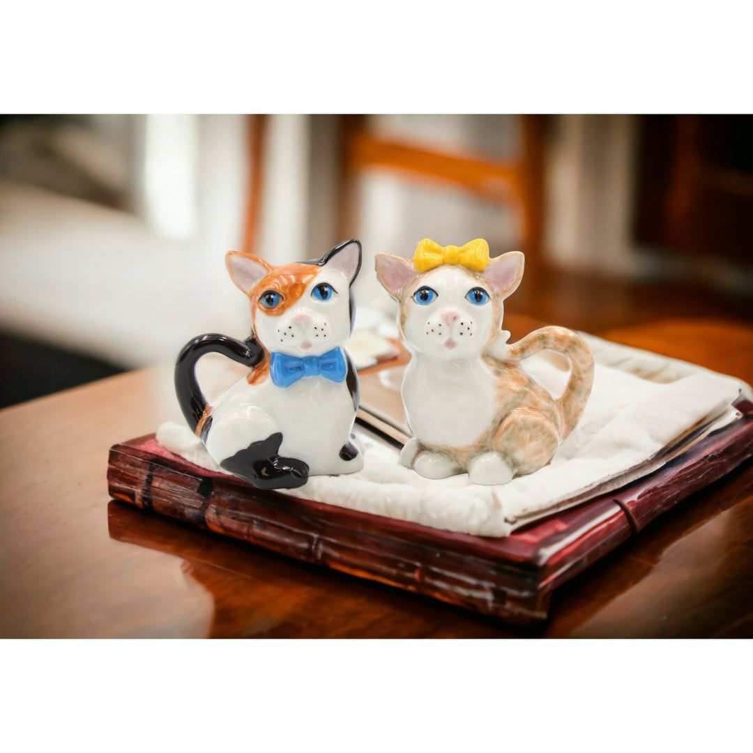 Hand Painted Ceramic Cat Salt and Pepper Shakers Gift for Cat Image 2