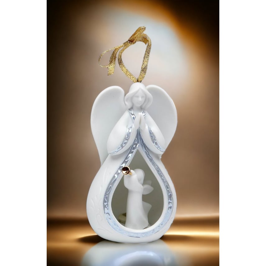 Ceramic Trumpeting Angel Ornament 2.5" Baptism Christmas Gift Image 1