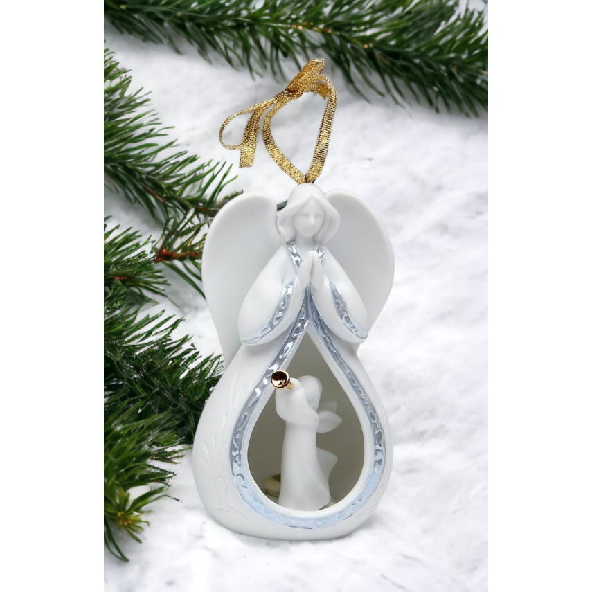 Ceramic Trumpeting Angel Ornament 2.5" Baptism Christmas Gift Image 2