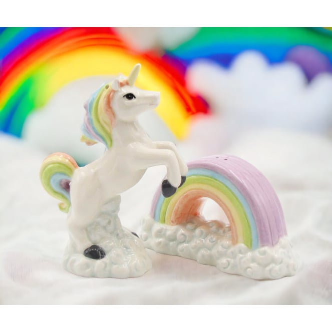 Ceramic Unicorn Salt and Pepper Shakers Rainbow  Daughter Image 1