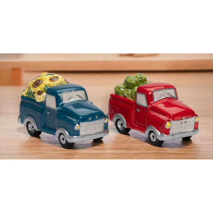 Ceramic Sunflower Watermelon Truck Salt and Pepper Set 3 5/8" Image 2