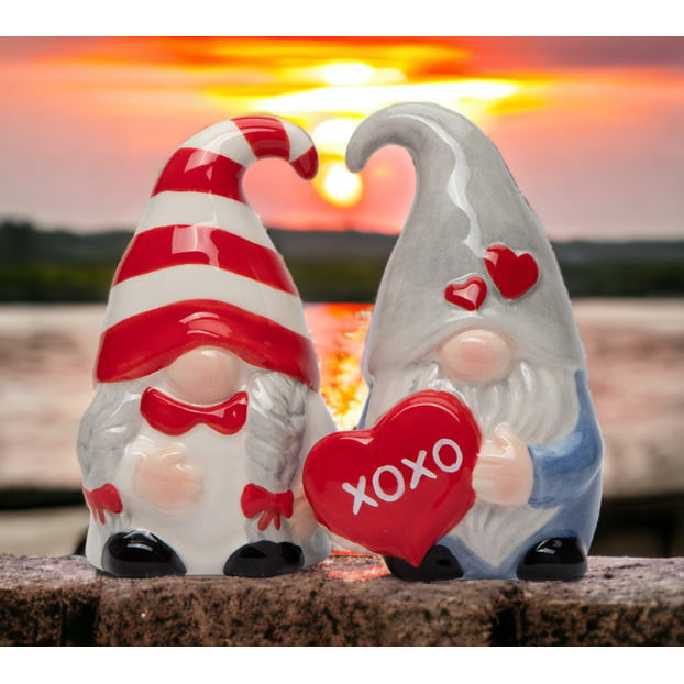 Ceramic Valentine Gnome Salt And Pepper Home D cor  Kitchen D cor Valentine s Day D cor Romantic D cor Image 1