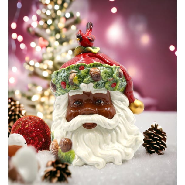 Ceramic African American Santa Cookie Jar 8"x10.75" Kitchen Gift Image 1