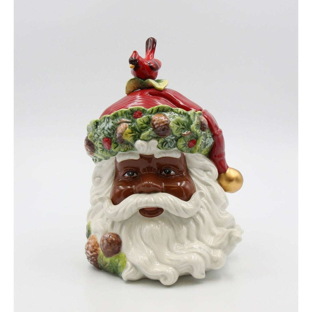 Ceramic African American Santa Cookie Jar 8"x10.75" Kitchen Gift Image 2