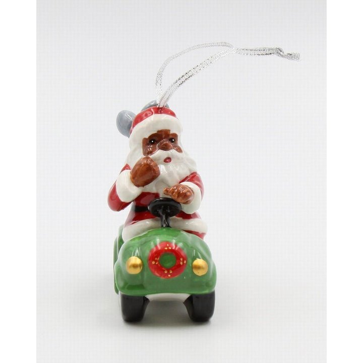 Ceramic African American Santa Golf Kart Ornament 3.75in Holiday Decor Gift Image 4