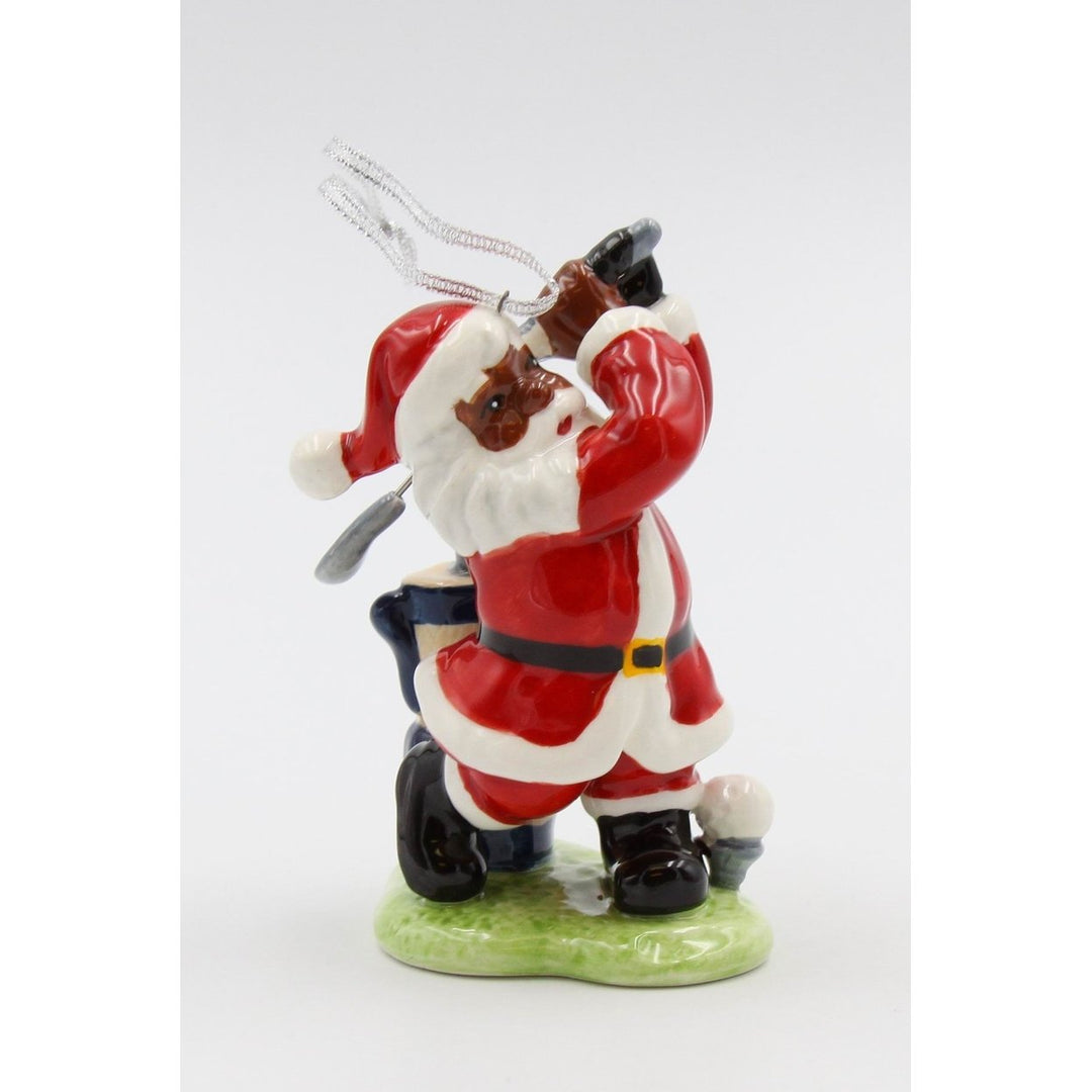 African American Golfing Santa Ornament Ceramic 4in Holiday Decor Her Image 2