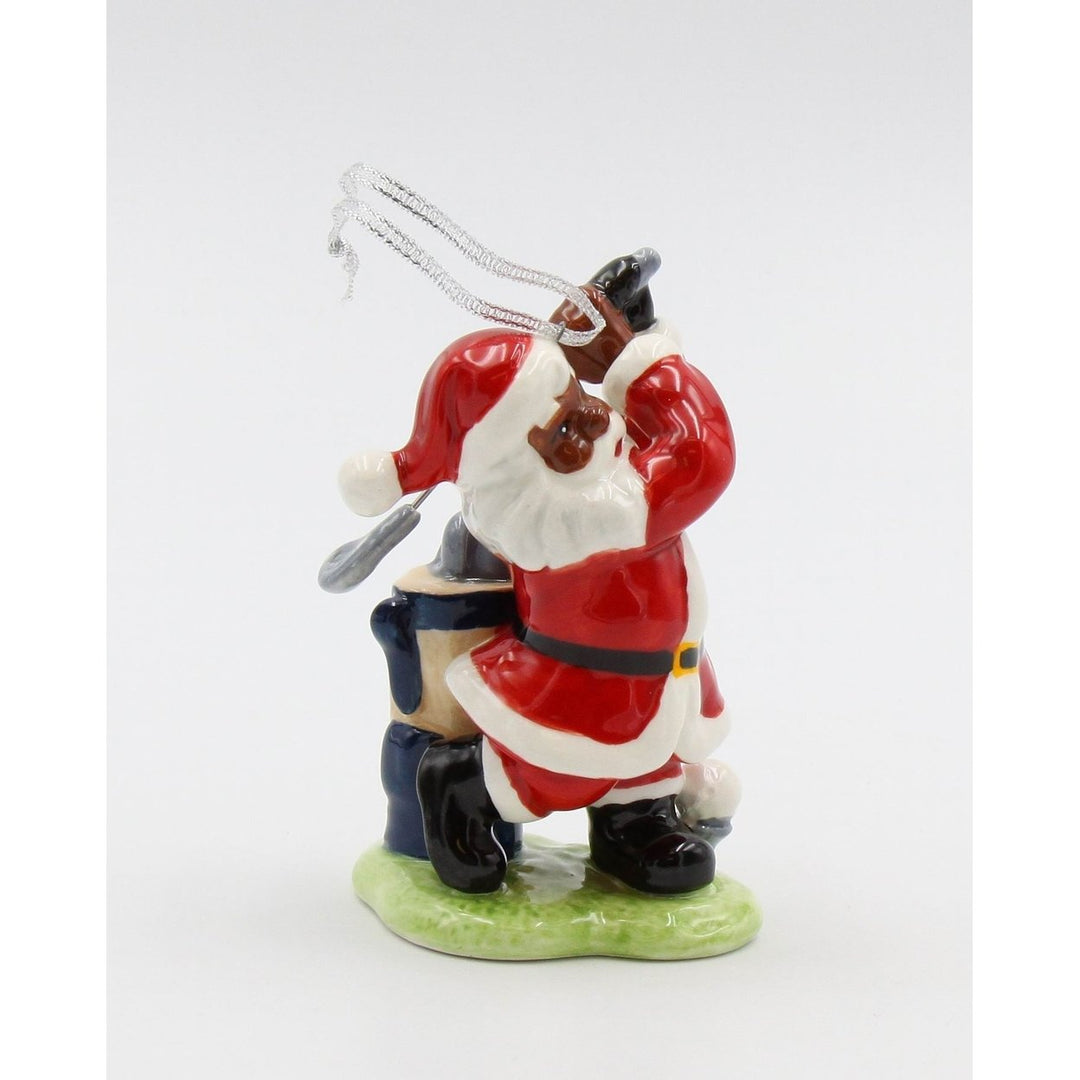 African American Golfing Santa Ornament Ceramic 4in Holiday Decor Her Image 3