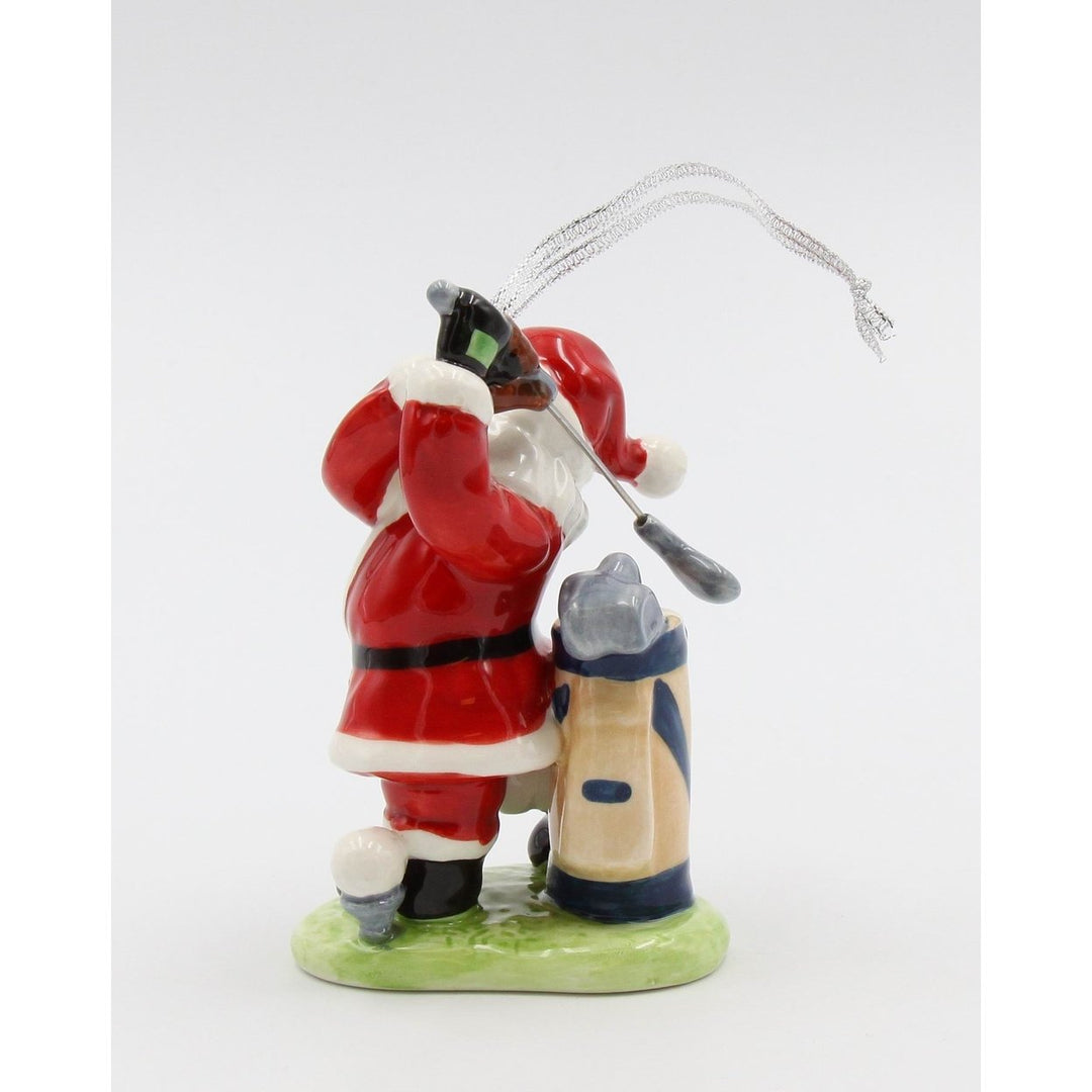 African American Golfing Santa Ornament Ceramic 4in Holiday Decor Her Image 4