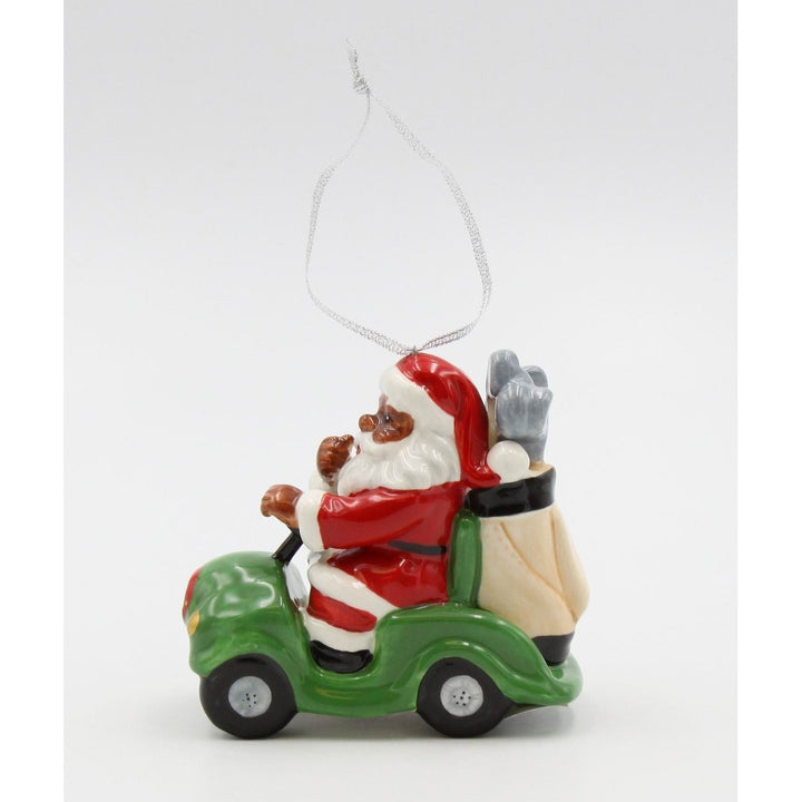 Ceramic African American Santa Golf Kart Ornament 3.75in Holiday Decor Gift Image 6