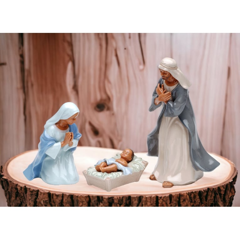 Ceramic African American Holy Family Set of 3 Religious Image 2