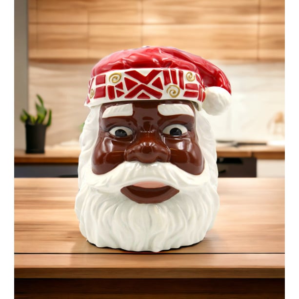 African American Santa Cookie Jar 9x7.75x10.25 Ceramic Holiday Image 1