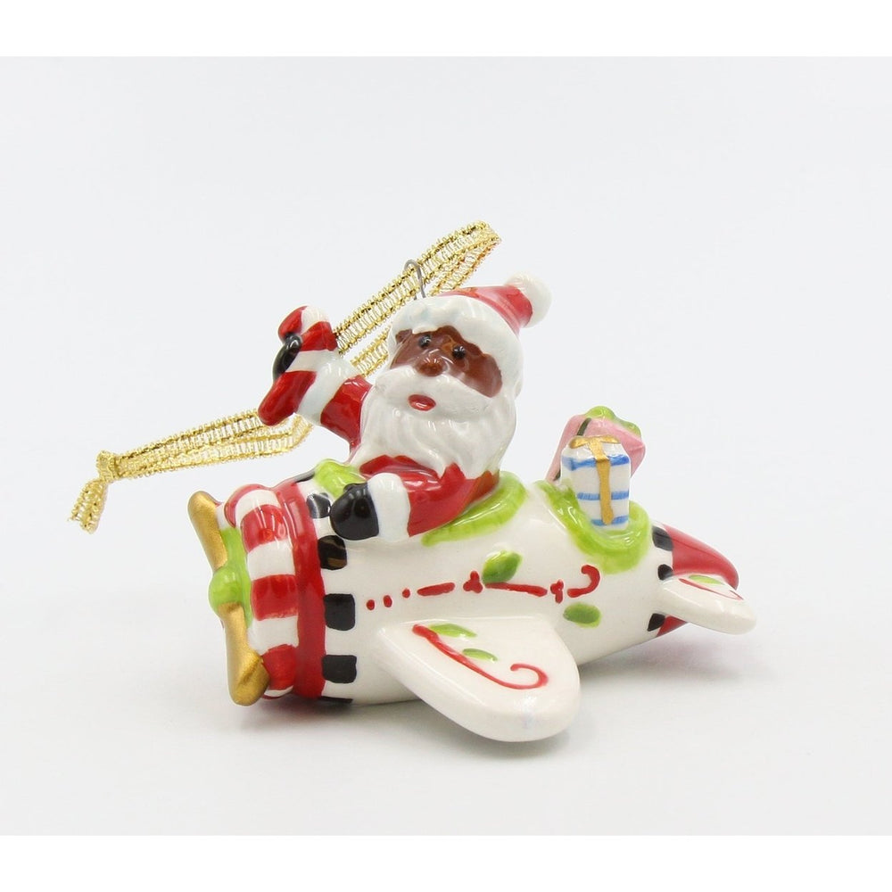 African American Santa Airplane Ornament Ceramic 3.75in Gift Image 2