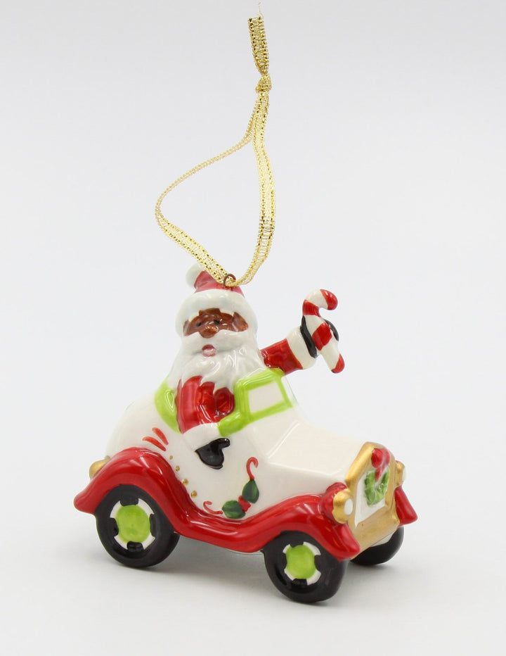 Ceramic African American Santa Ornament Driving Car 3 1/8" Holiday Decor Gift Image 4