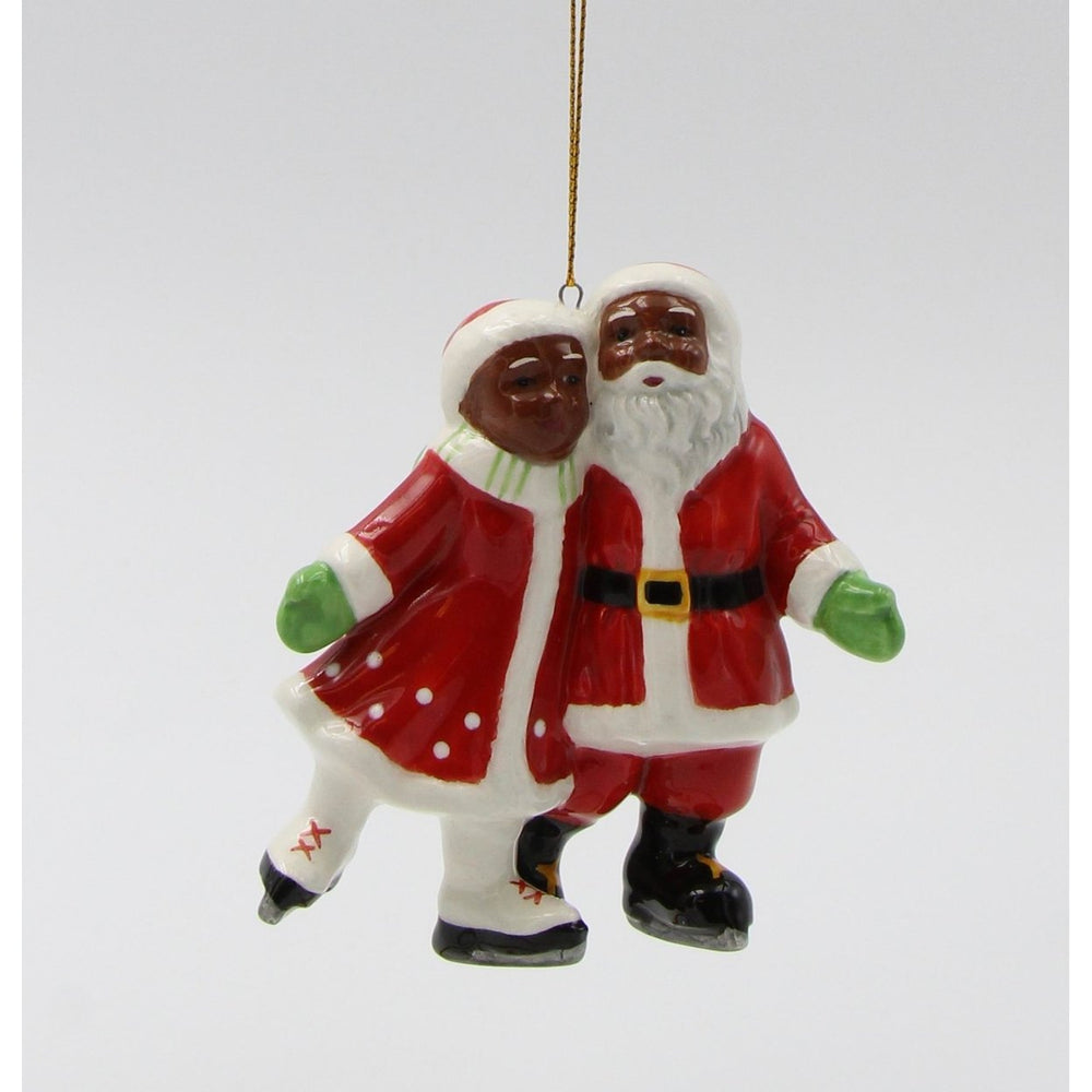 Ceramic Santa Mrs Claus Ice Skating Ornament 3.5" Gift Image 2