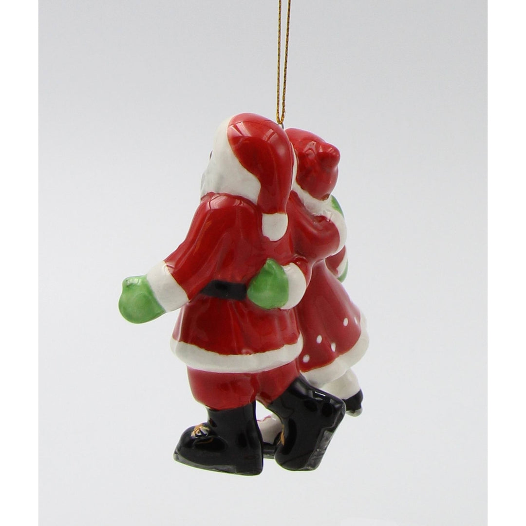 Ceramic Santa Mrs Claus Ice Skating Ornament 3.5" Gift Image 4