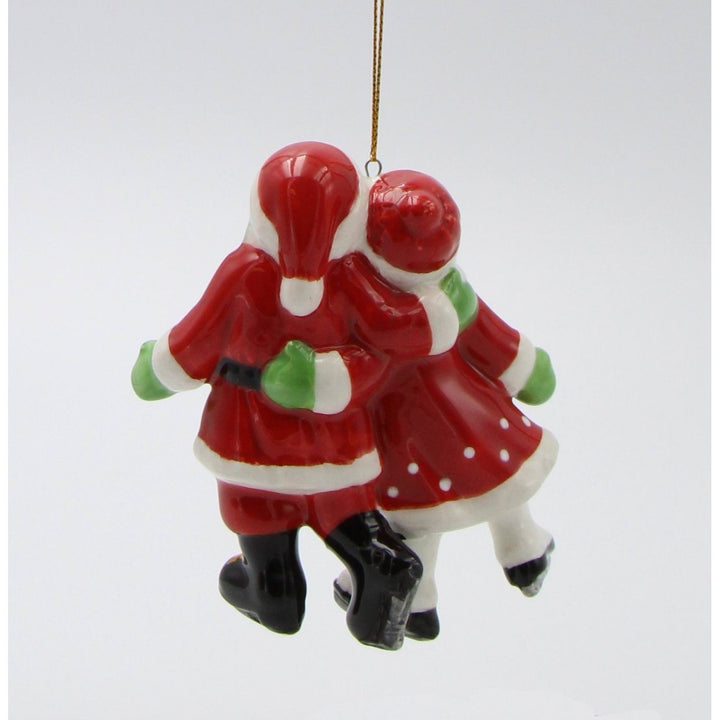 Ceramic Santa Mrs Claus Ice Skating Ornament 3.5" Gift Image 4