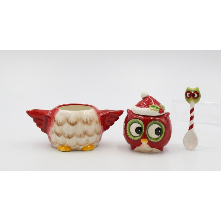 Ceramic Owl Sugar Creamer Set with Spoon  Birdwatcher Image 3