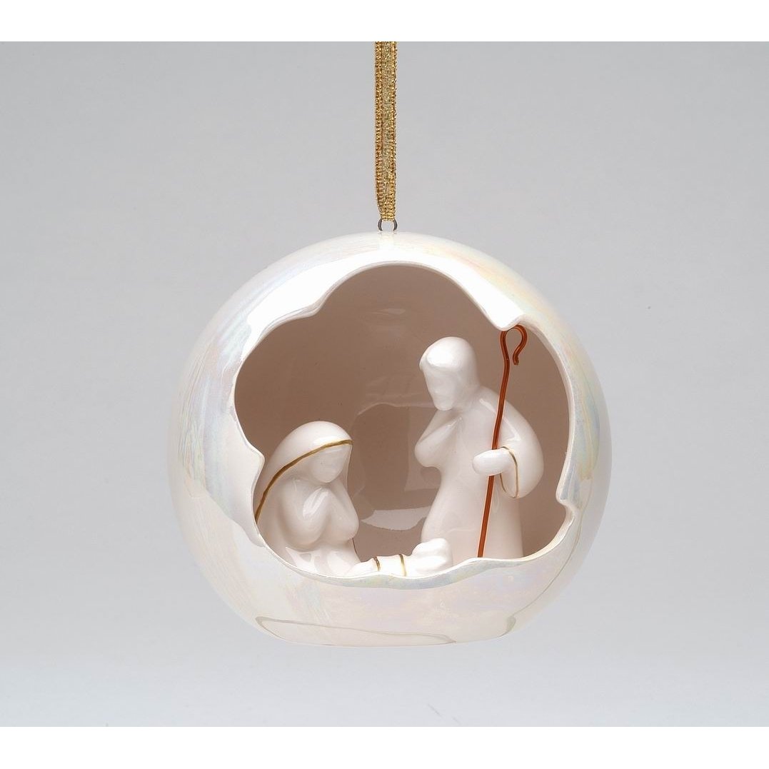 Ceramic Holy Family Globe Ornament 3.5 Inch Religious Image 3