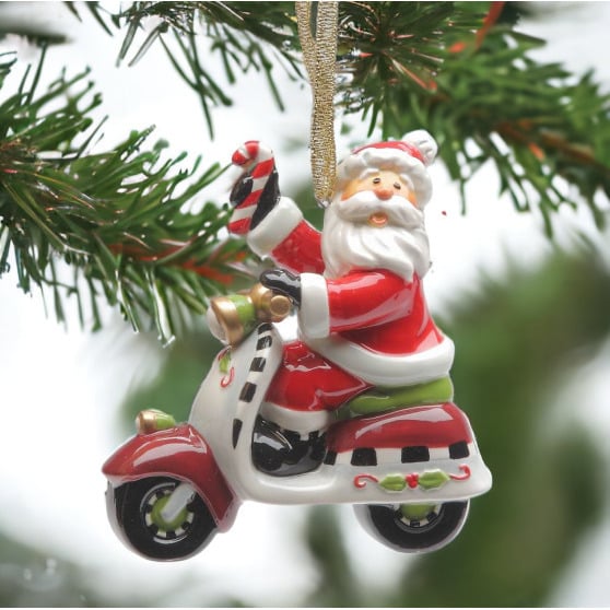 Ceramic Santa Claus Scooter Ornament 3 1/8in Christmas Tree Gift Image 2