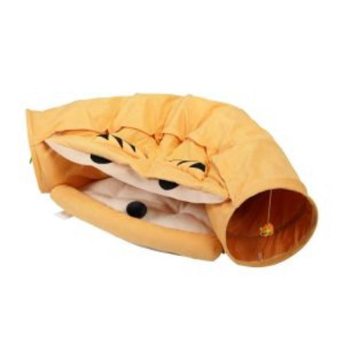 Collapsible Cat Tunnel Bed Hide Tunnel for Indoor Cats with Hanging Toys and Cushion Mat Image 1