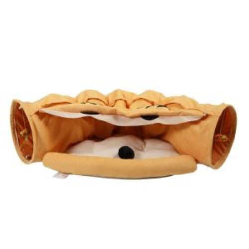 Collapsible Cat Tunnel Bed Hide Tunnel for Indoor Cats with Hanging Toys and Cushion Mat Image 4