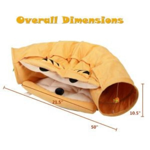 Collapsible Cat Tunnel Bed Hide Tunnel for Indoor Cats with Hanging Toys and Cushion Mat Image 4