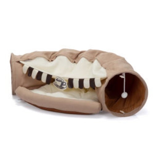 Collapsible Cat Tunnel Bed Hide Tunnel for Indoor Cats with Hanging Toys and Cushion Mat Image 7