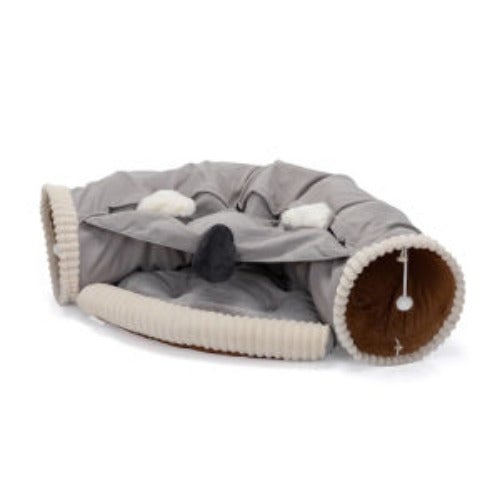 Collapsible Cat Tunnel Bed Hide Tunnel for Indoor Cats with Hanging Toys and Cushion Mat Image 10