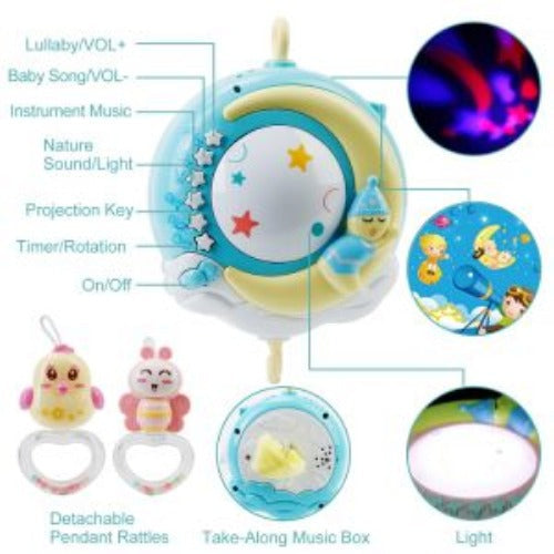 Baby Musical Crib Bed Bell Rotating Mobile Star Projection Nursery Light Baby Rattle Toy Image 6