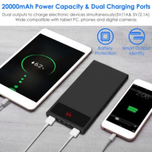 20000mAh Power Bank Ultra Thin External Battery Pack Phone Charger Dual USB Ports Flashlight Battery Remain Display Image 9