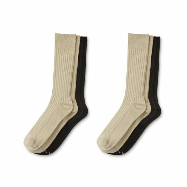 SilverToe Mens Casual Crew Socks 4-Pair Black Beige Fits Sizes 6-12 Padded Image 1