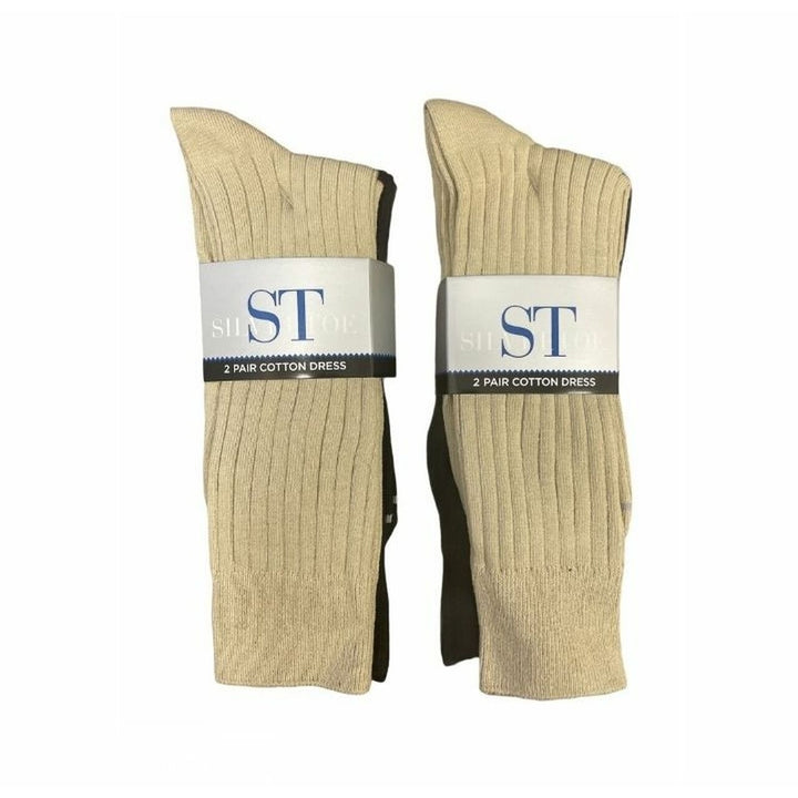 SilverToe Mens Casual Crew Socks 4-Pair Black Beige Fits Sizes 6-12 Padded Image 2