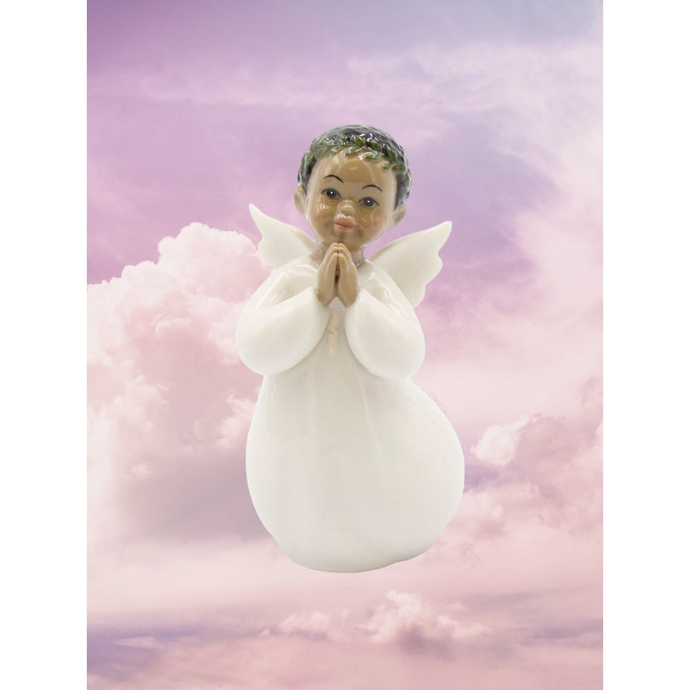 Ceramic African American Guardian Angel Boy Figurine 4in Religious Image 2