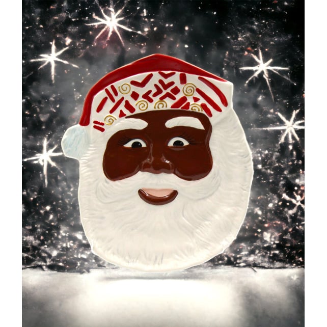 Ceramic African American Santa Plates Set of 2 9in Kitchen and Image 1